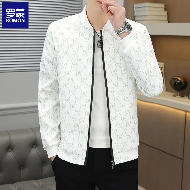 罗蒙男士2025春秋新款青年夹克外套休闲上衣时尚棒球服修身百搭潮