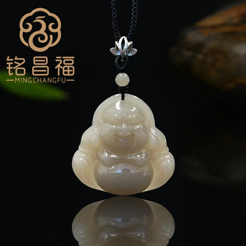 铭昌福精品天然和田玉藕粉佛公高货吊坠项链（45*44.4*12.6）5603-6