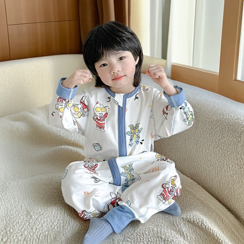 春夏款连体睡衣婴幼儿单层纯棉长袖宝宝薄款睡袋男童女童四季通用