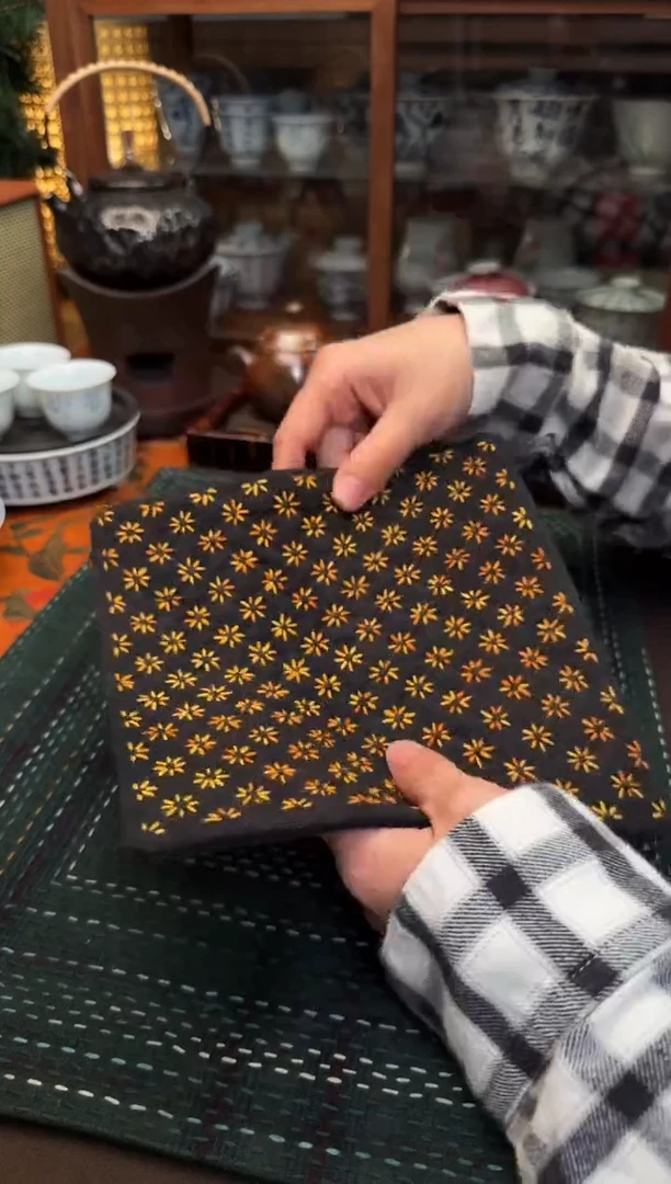 【闪购商品】织绣ici手作刺子绣植物染柿染茶席-780