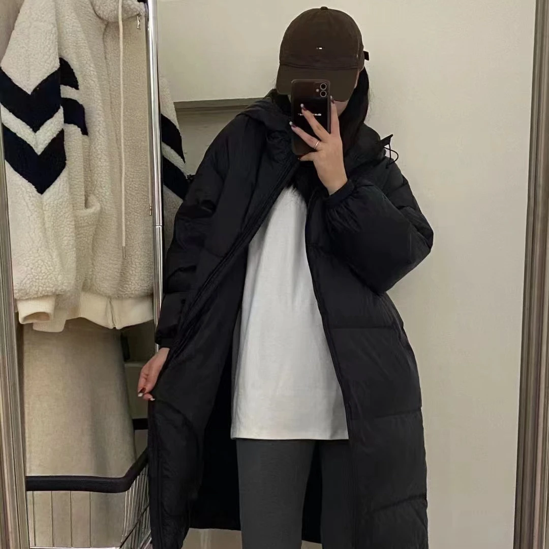 新款大朵绒白鸭绒羽绒服宽松女中长款