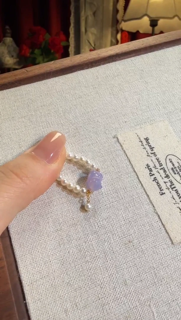 【闪购商品】淡水珍珠戒指18K金镶嵌招财趴趴猫