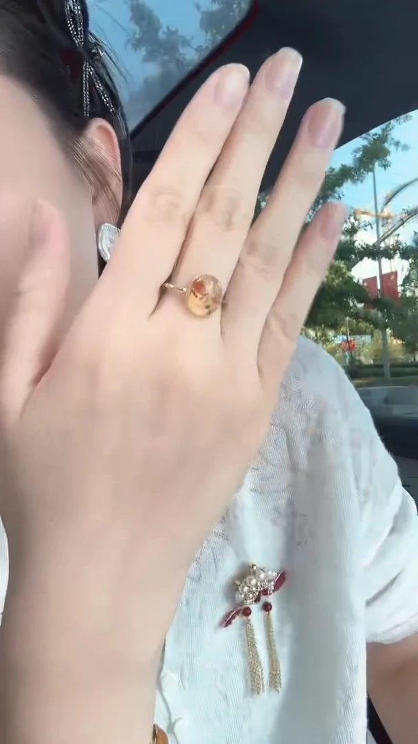 银S925镶嵌琥珀戒指花珀戒指