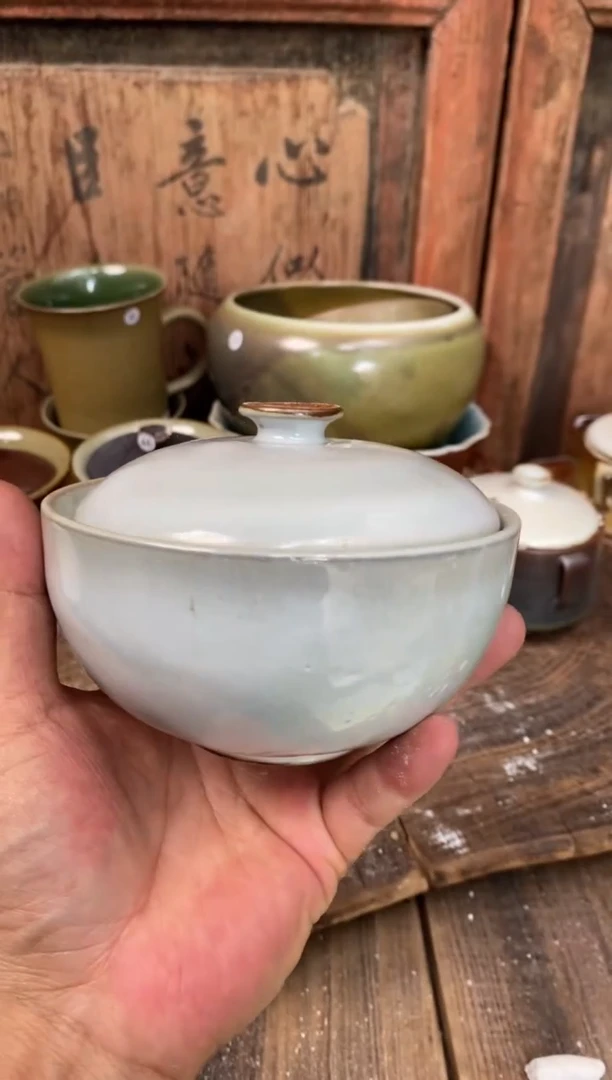 釉绘浪鬼柴烧-炖盅