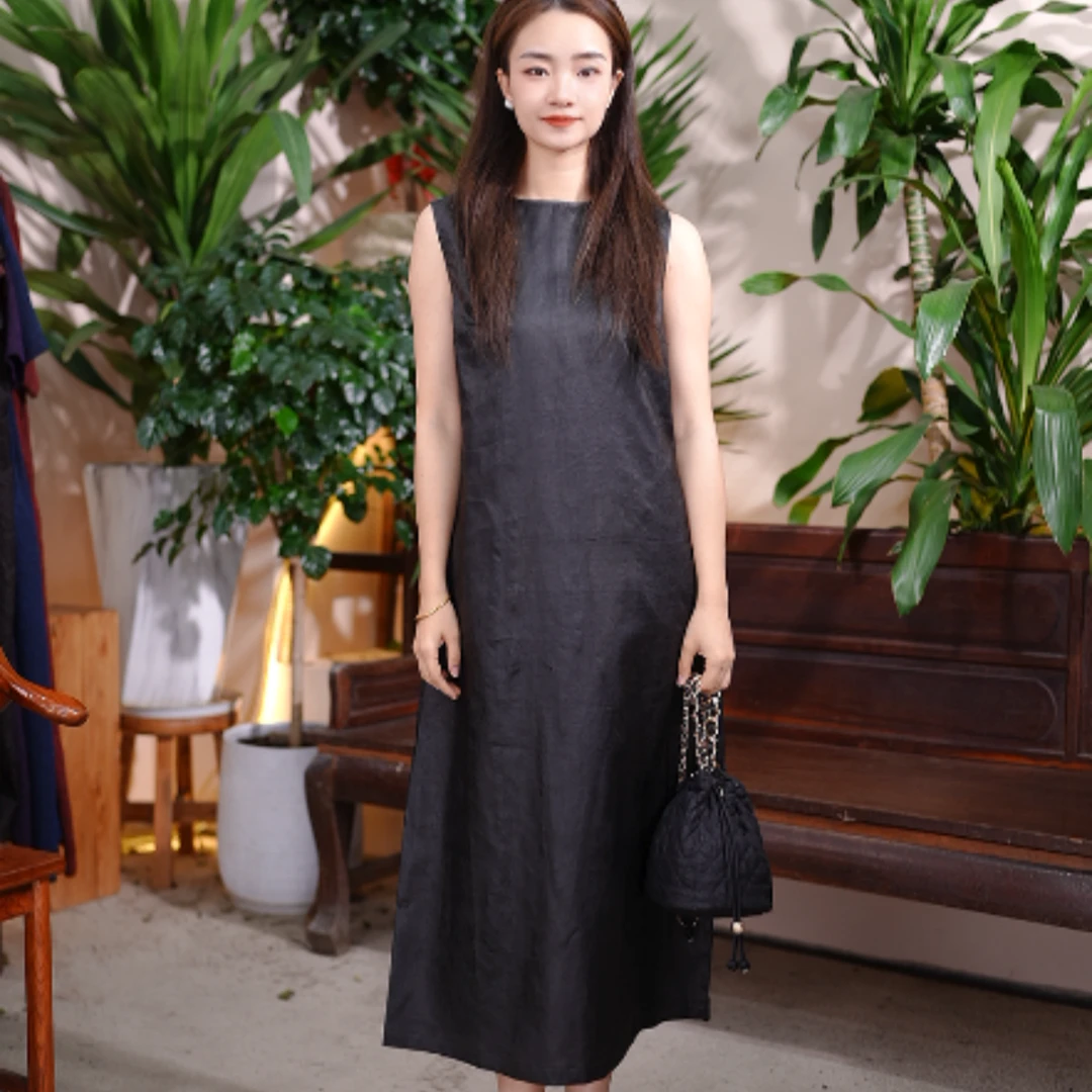 【书然瑰秘—如茶】S23628 香云纱背心连衣裙新中式时尚百搭四季穿