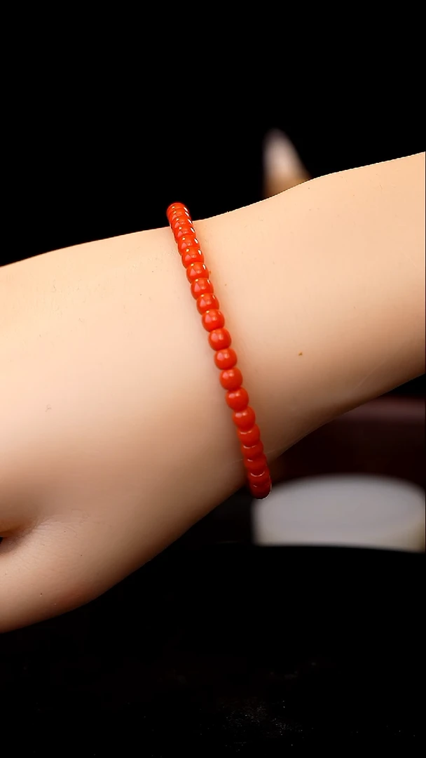 未镶嵌手链南红玛瑙保山原矿无注胶满肉柿子红卡5mm单圈手串