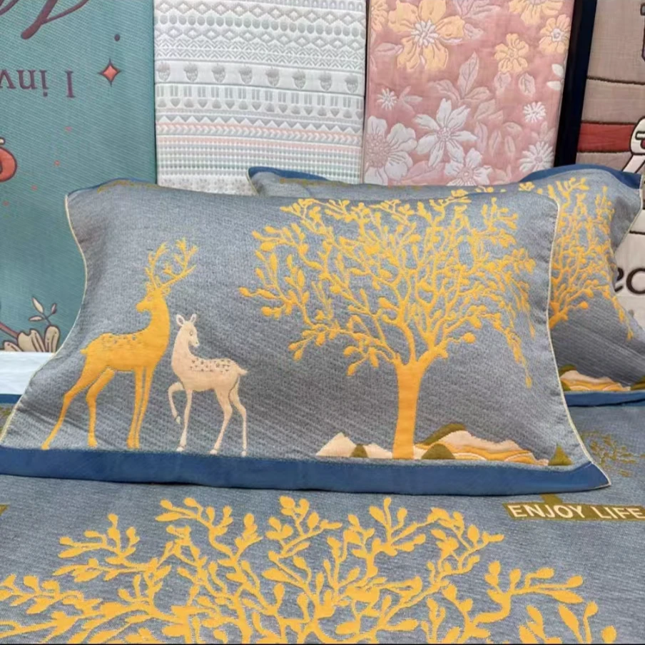 纯棉纱布枕巾--吉祥小鹿50*80