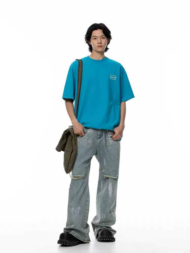 华夏*记美式潮牌logo印花情侣半袖3703