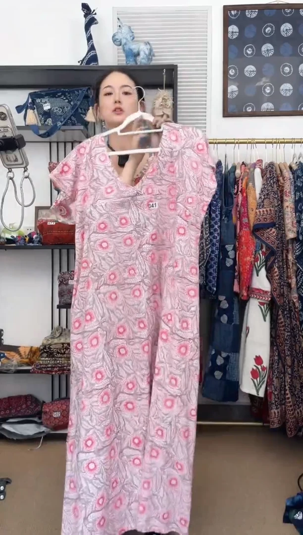 【闪购商品】341印度长绒棉拓印彩色坎肩裙