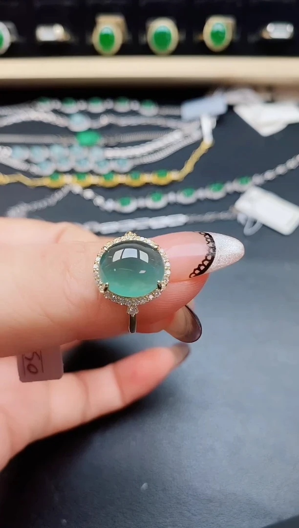 翡翠戒指银S925镶嵌5080