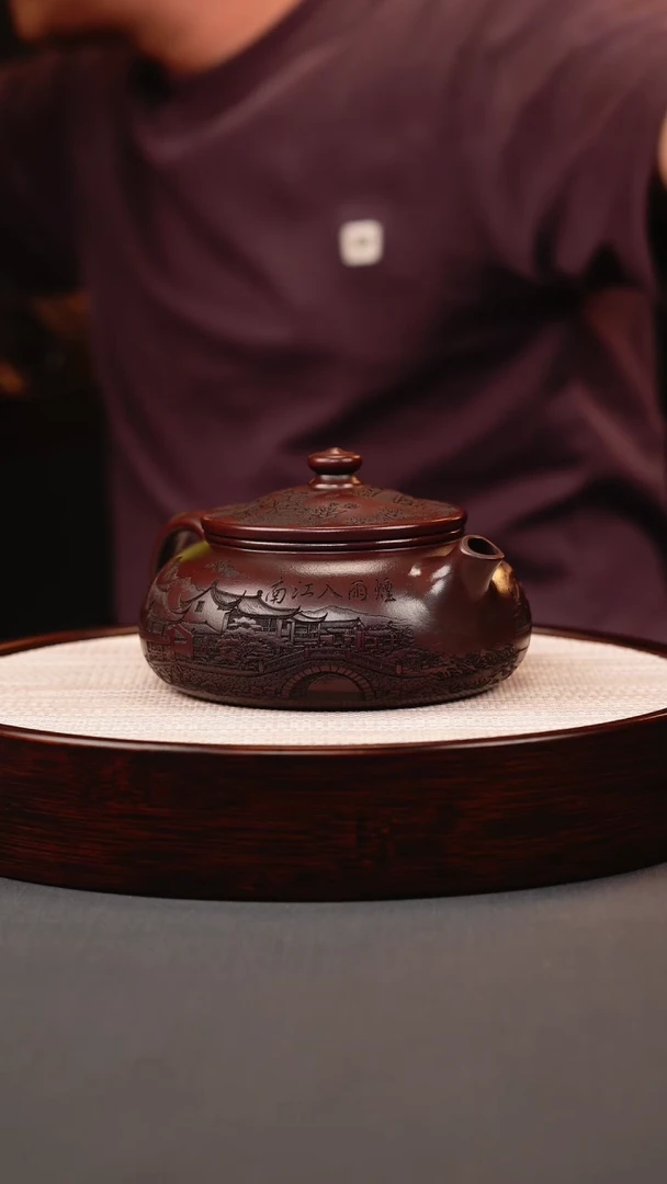 茶壶紫砂古红泥大寒江