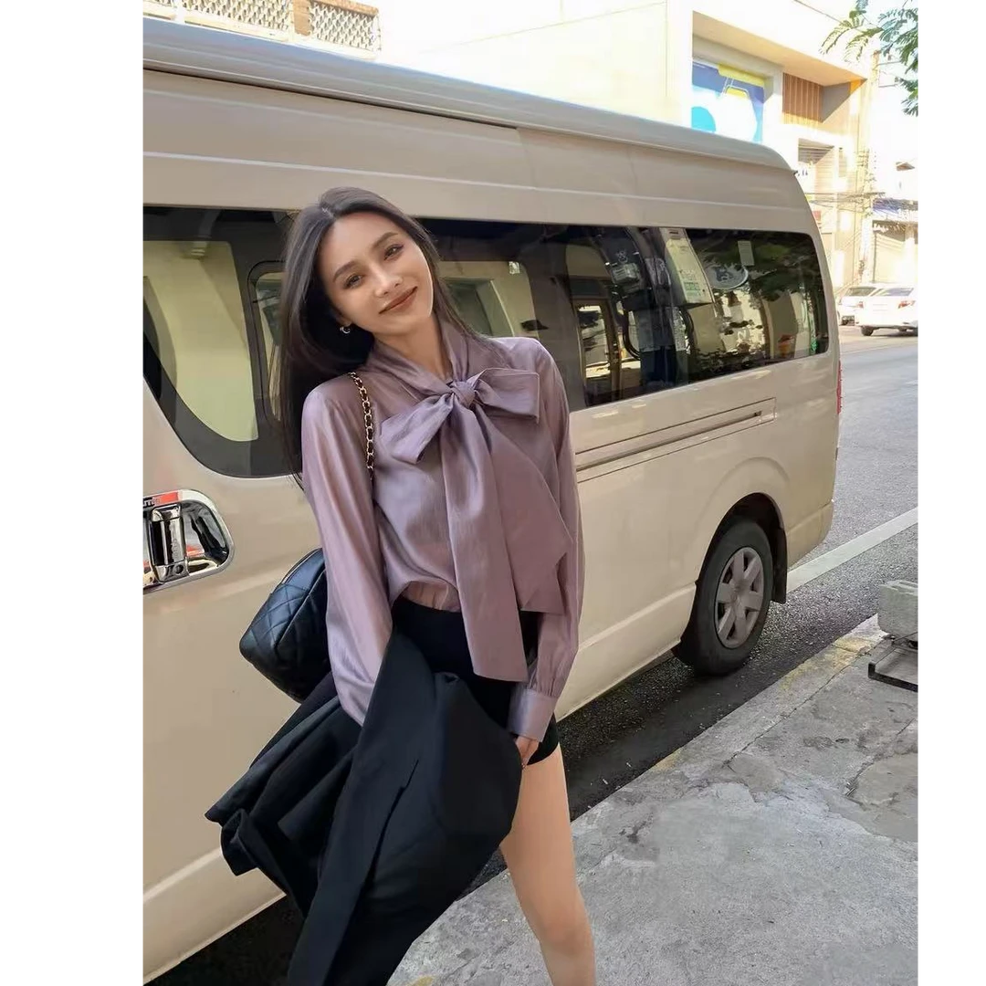 王永家~春款法式设计感蝴蝶系带宽松衬衣9935