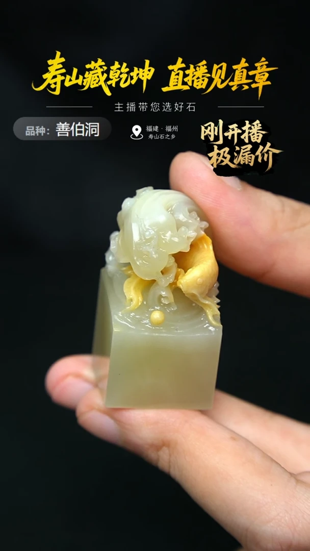 寿山石会**猪寿山石善伯洞鲤鱼卷浪印章，2BD