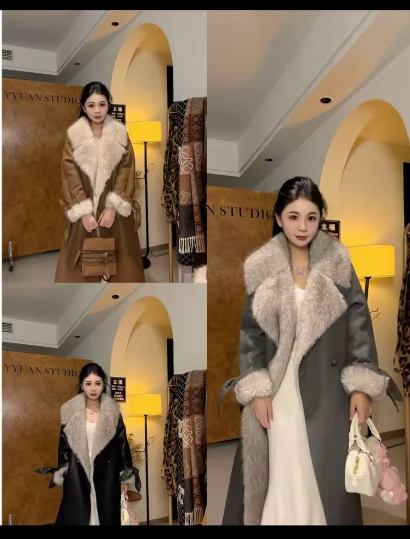 A8036新款翻领长款女士气质网红百搭高品质时尚冬季外套秋冬轻奢