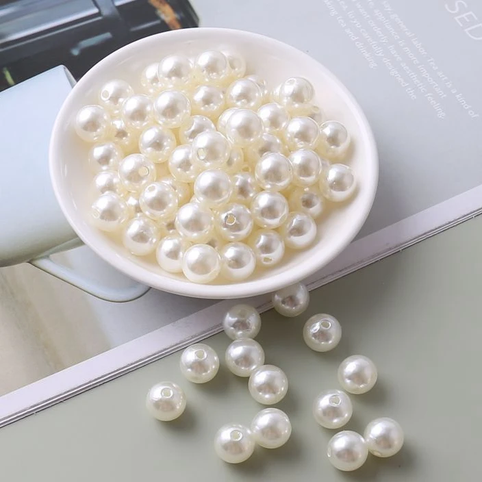 【秋月宠粉】 12MM通孔 半孔 米白仿珍珠DIY手工材料串珠饰品配件