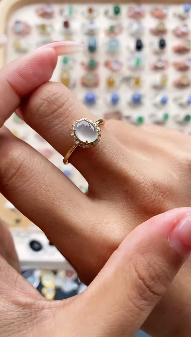 【闪购商品】翡翠戒指银S925镶嵌缅甸天然A货翡翠111  8+3