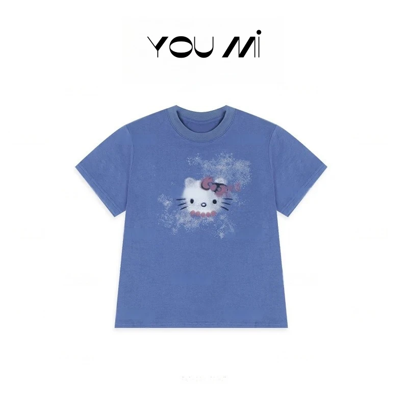 圆领印花时尚T恤女卡通小猫咪轻奢简约夏季百搭休闲套头短袖9870
