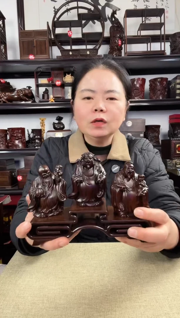 木老李红木工艺品三连+福禄寿