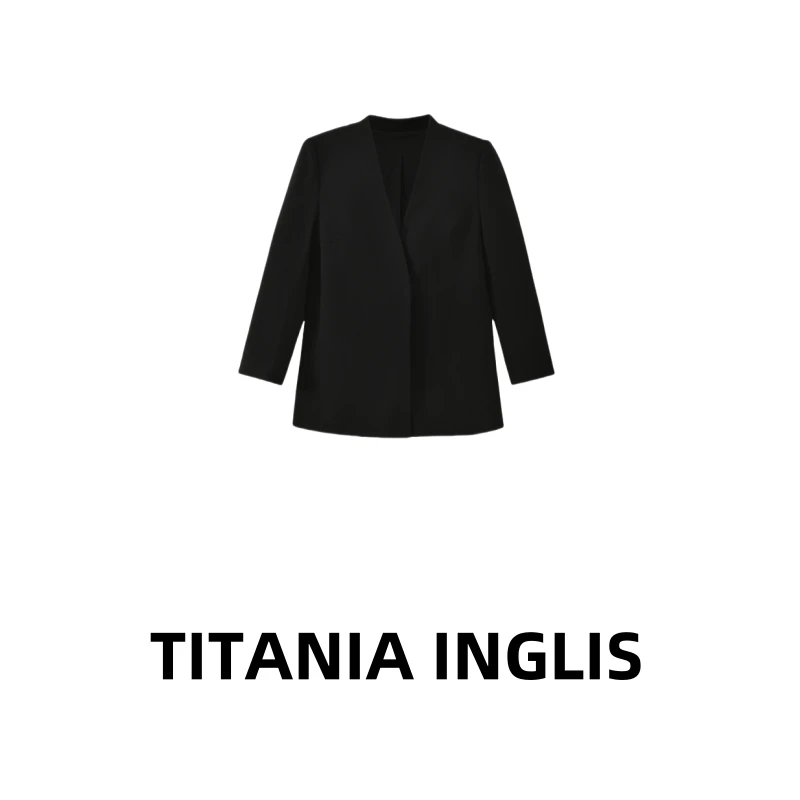 TITANIA INGLIS 醋酸气质优雅V领西装外套 夏季薄款轻奢简约6074
