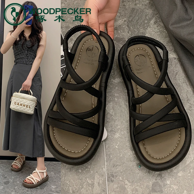 啄木鸟罗马配裙子凉鞋女2025年夏季新款露趾百搭沙滩厚底超软凉鞋