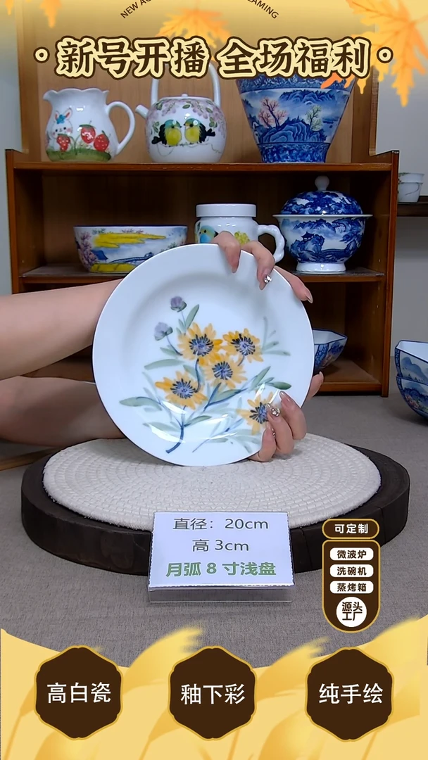 盘【陶源造】景德镇手绘釉下彩陶瓷餐具