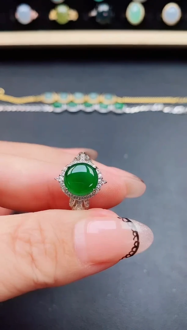 翡翠戒指银S925镶嵌50850