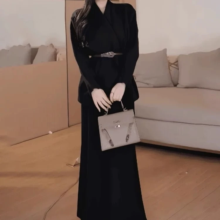 【清】毛织套装上衣+裙子冬季高个子加长定制显瘦气质长袖