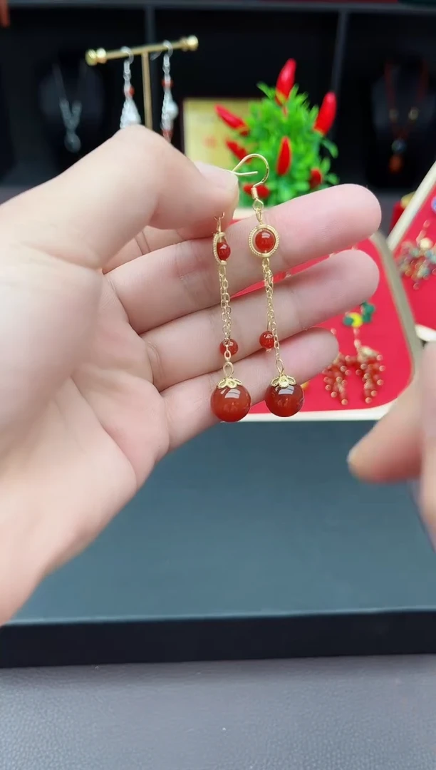 【闪购商品】南红玛瑙耳饰银S925镶嵌805000