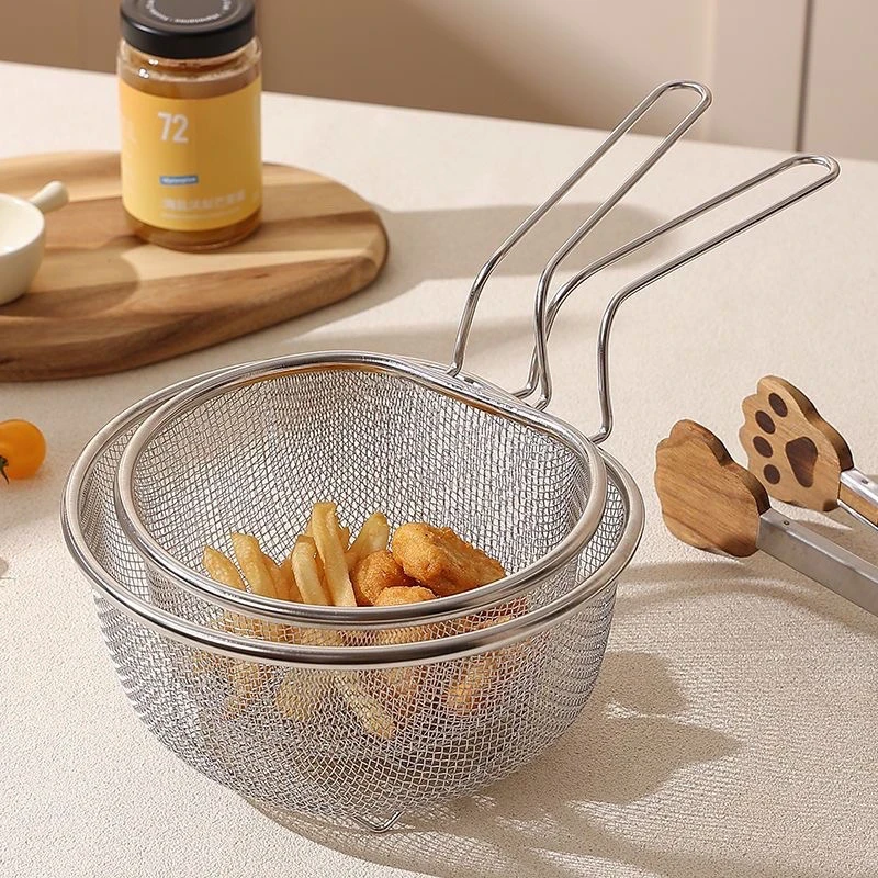 不锈钢油炸篮煮面捞面漏勺炸筐薯条麻辣烫加密油炸锅过滤网
