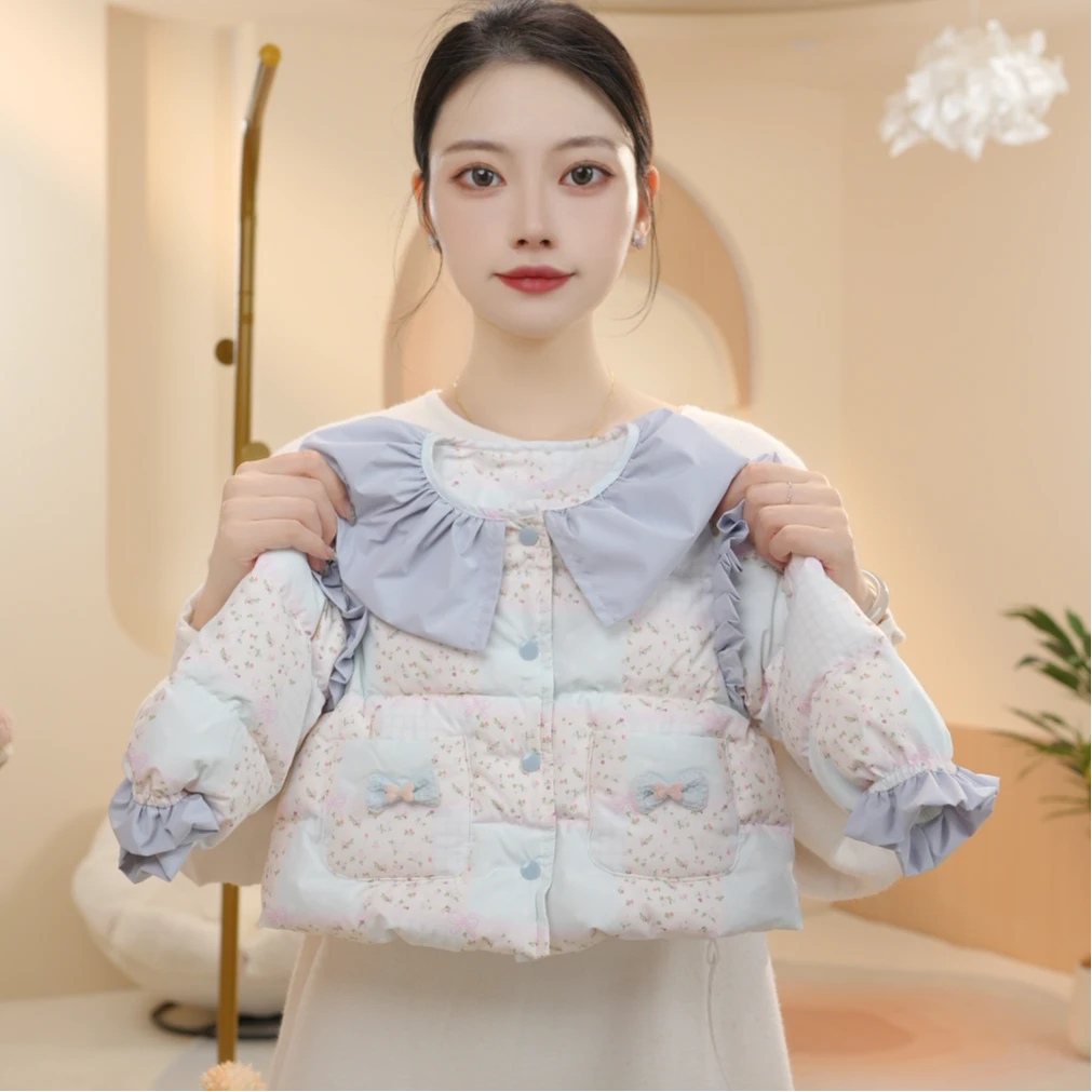 【90白鸭绒】MOMOCOmini冬季女宝婴童甜美拼格碎花羽绒服DSMZ119