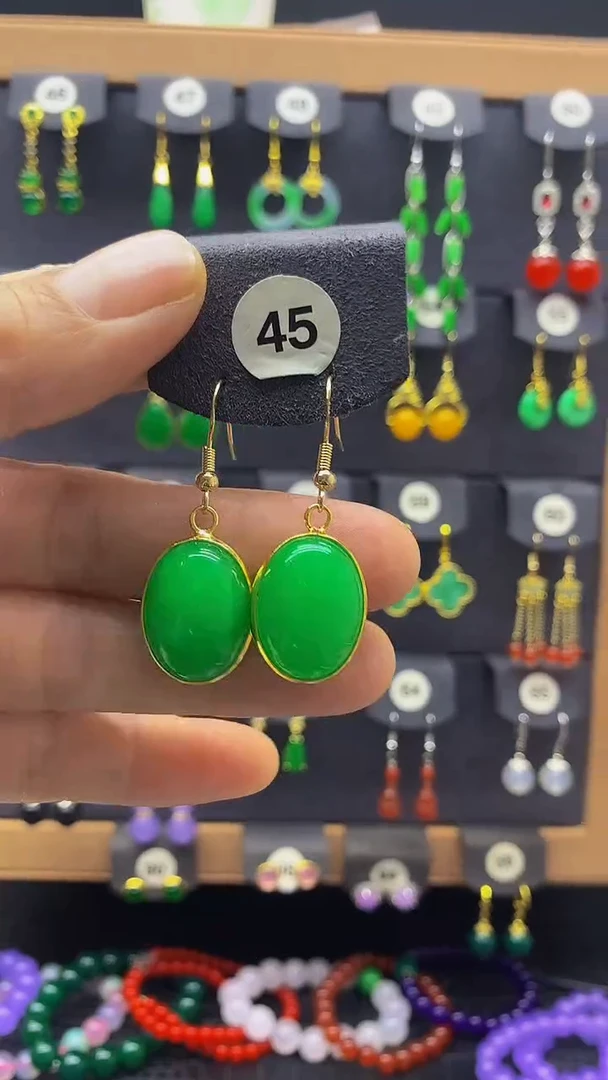 【闪购商品】玛瑙/玉髓耳坠银S925镀金镶嵌耳饰