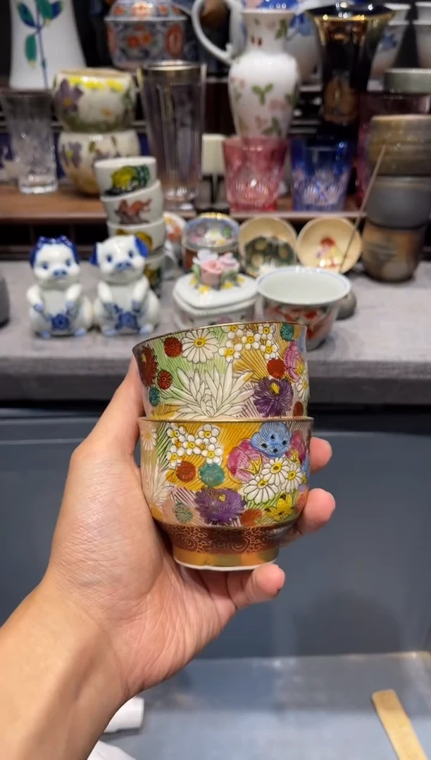 瓷片九谷百花杯子