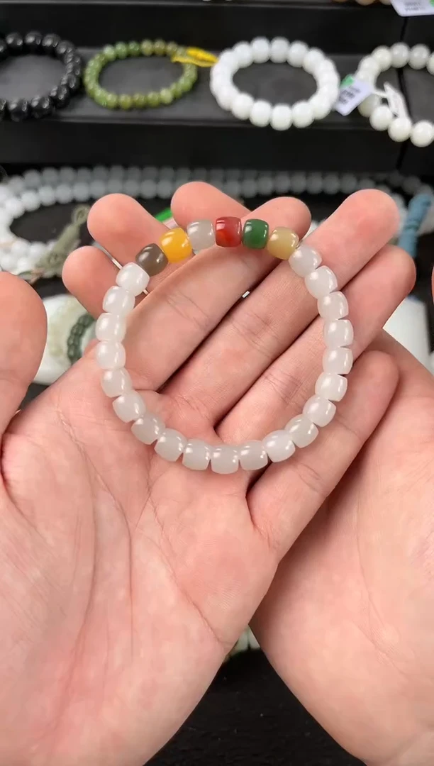 【闪购商品】和田玉手串未镶嵌青海白玉直切手串卡8微色差