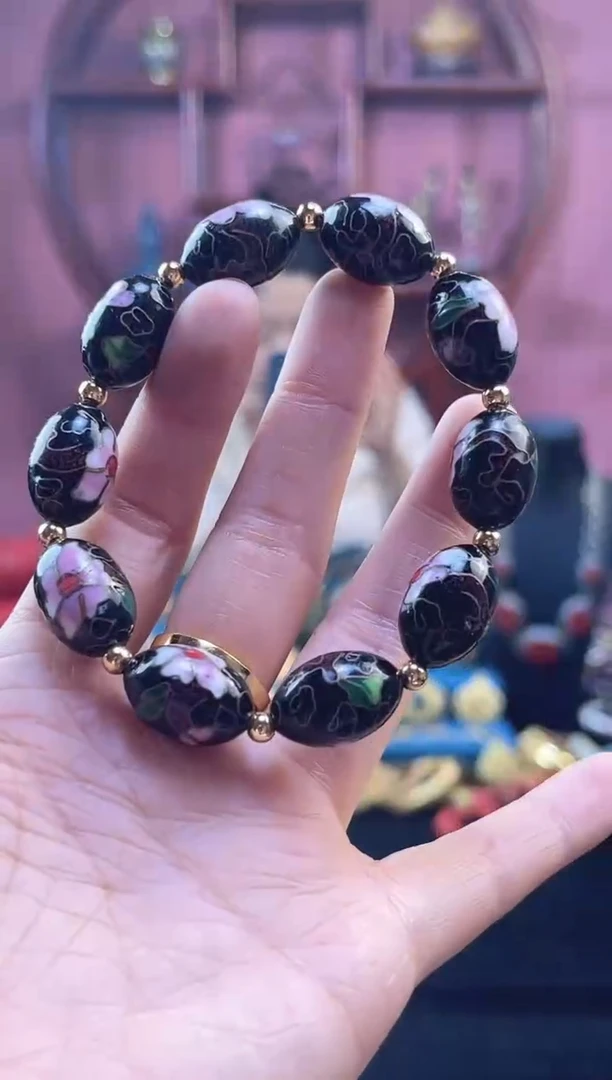 非遗景泰蓝 手串 枣珠 黑色