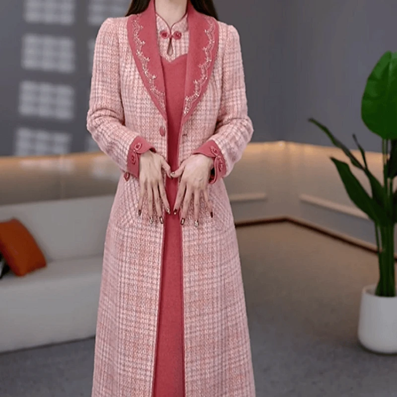 C188【风衣外套+连衣裙】2025冬季新款加绒加厚内胆夹棉套装裙女