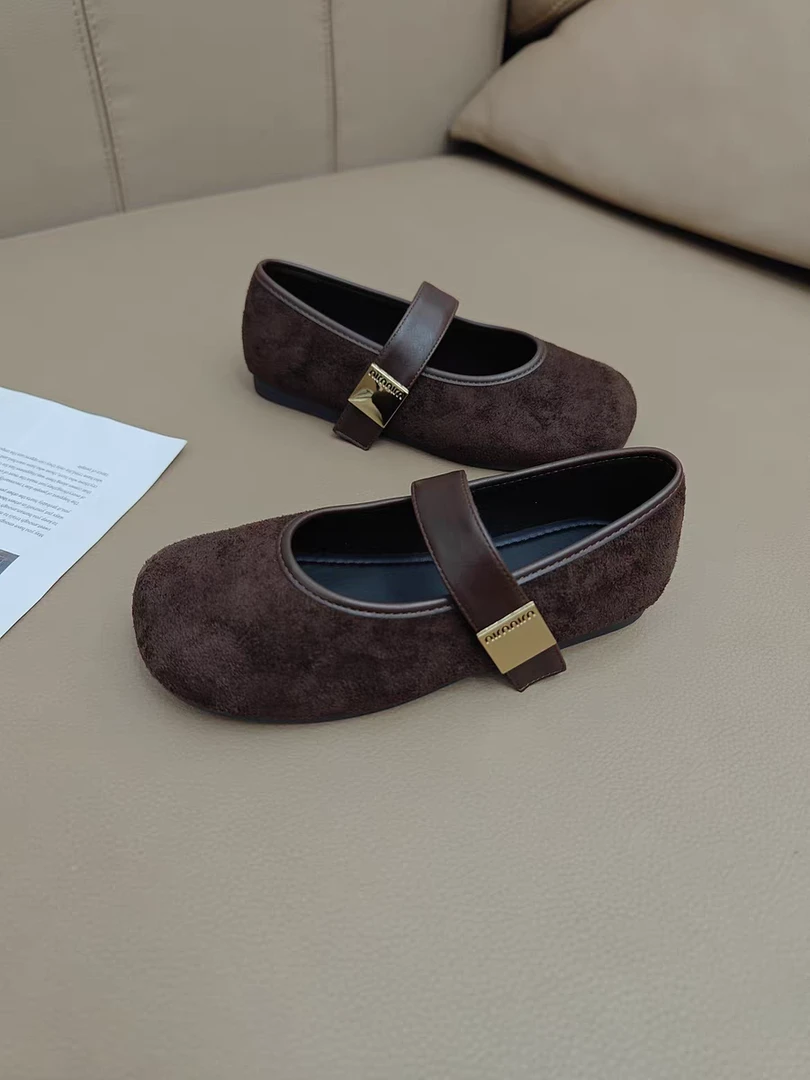 919-23浅口玛丽珍鞋圆头芒果头绒面单鞋百搭皮鞋鞋子平底鞋