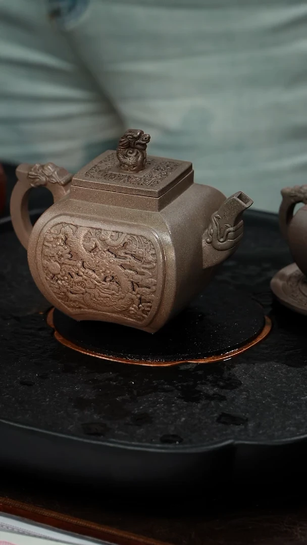 茶壶紫砂邵映华 四方龙云套组76 青灰泥 280毫升