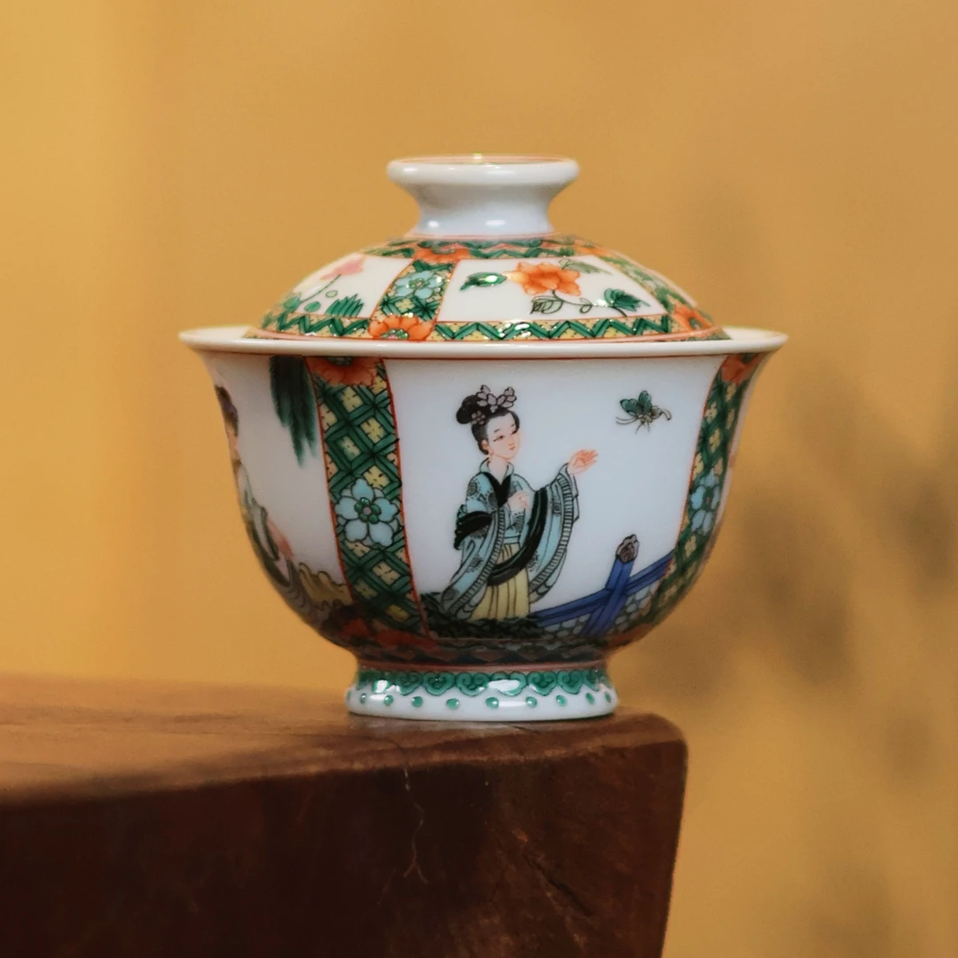 当代 古阅和风·青花古彩四美盖碗景德镇陶瓷高端手工手绘茶器茶具