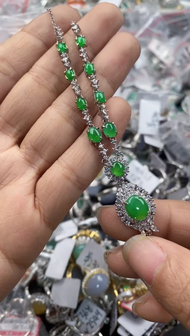 银S925镶嵌戒指翡翠3333----5