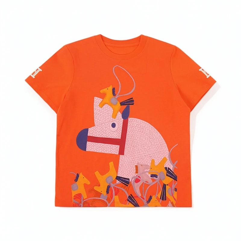 七七【艺术空间】2025潮流设计百搭重工春季新款短袖T恤圆领