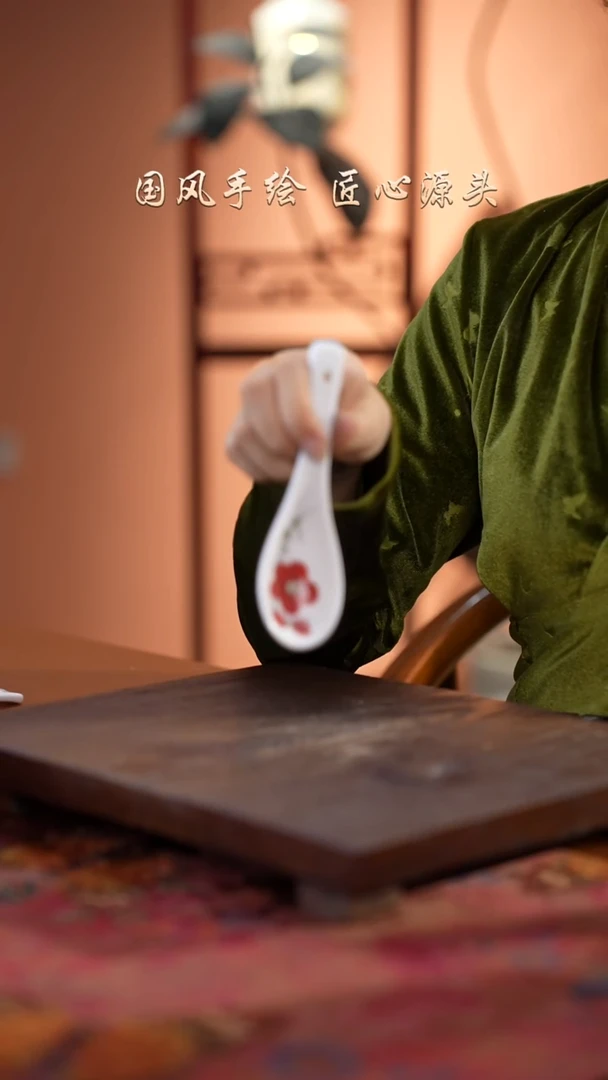 陶瓷景德镇高温釉中彩餐具勺子一只