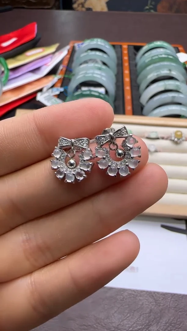 银S925镶嵌翡翠耳饰1220SS34