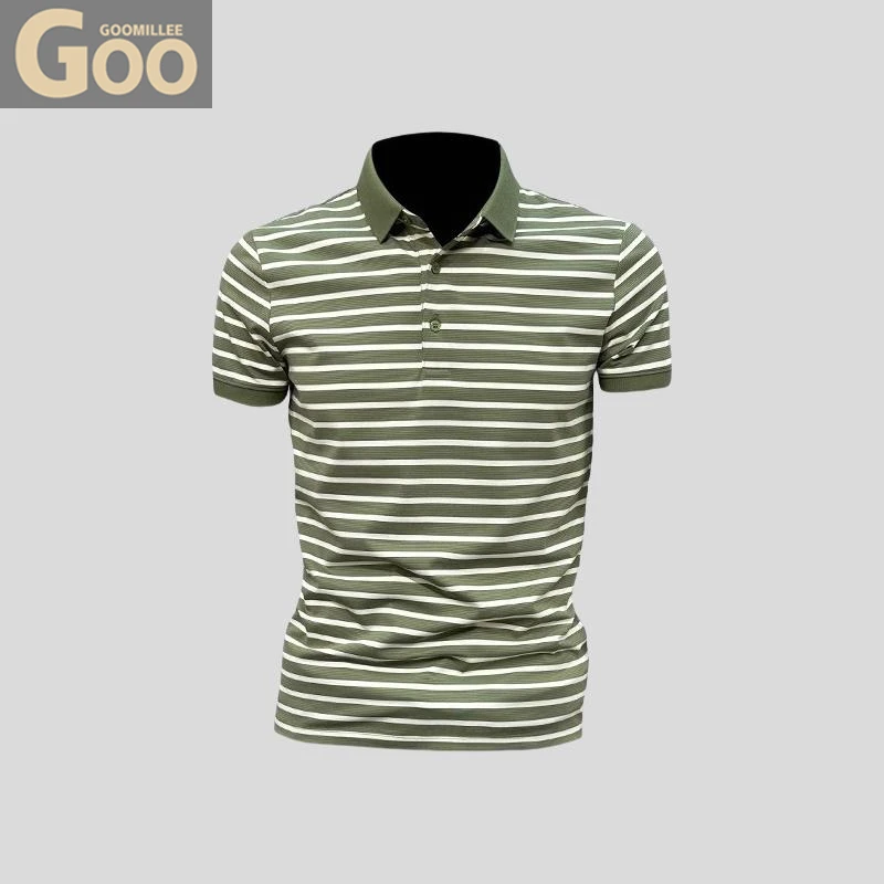 商务高档条纹POLO衫男士夏季新款休闲修身百搭短袖时尚翻领T恤衫