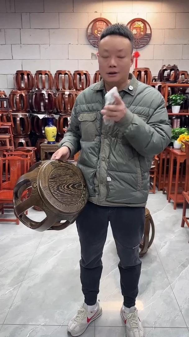 花梨木类坐具鸡翅木小号35CM鼓凳一对（两条