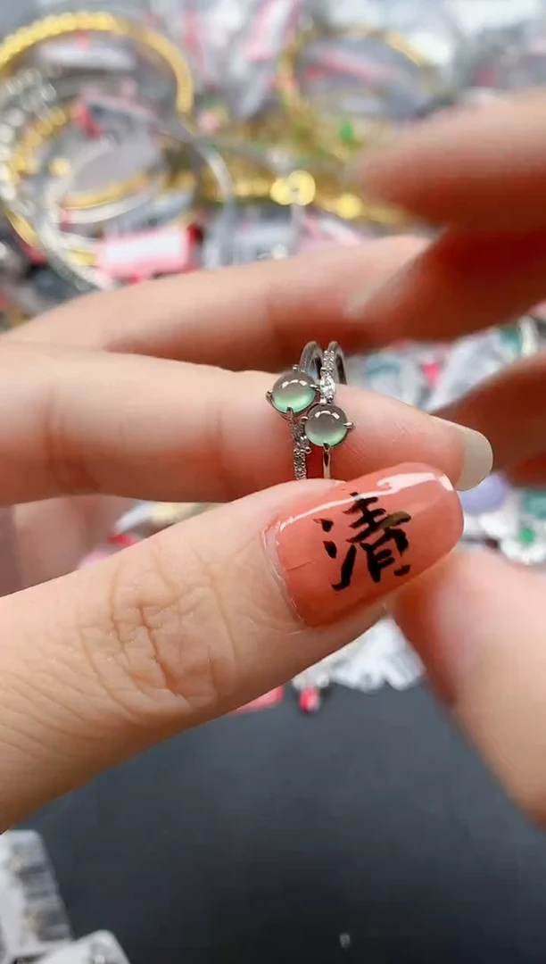 银S925镶嵌戒指翡翠天然A货缅甸翡翠