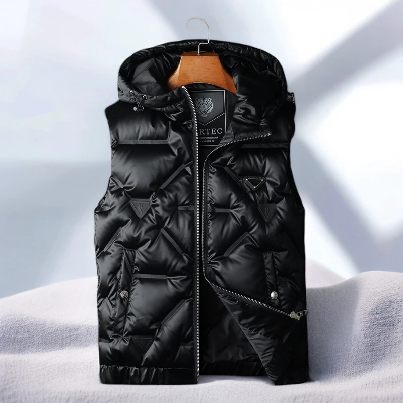 宾斯洛特暗花连帽羽绒马甲男潮牌休闲冬季新款痞帅时尚型男马甲潮