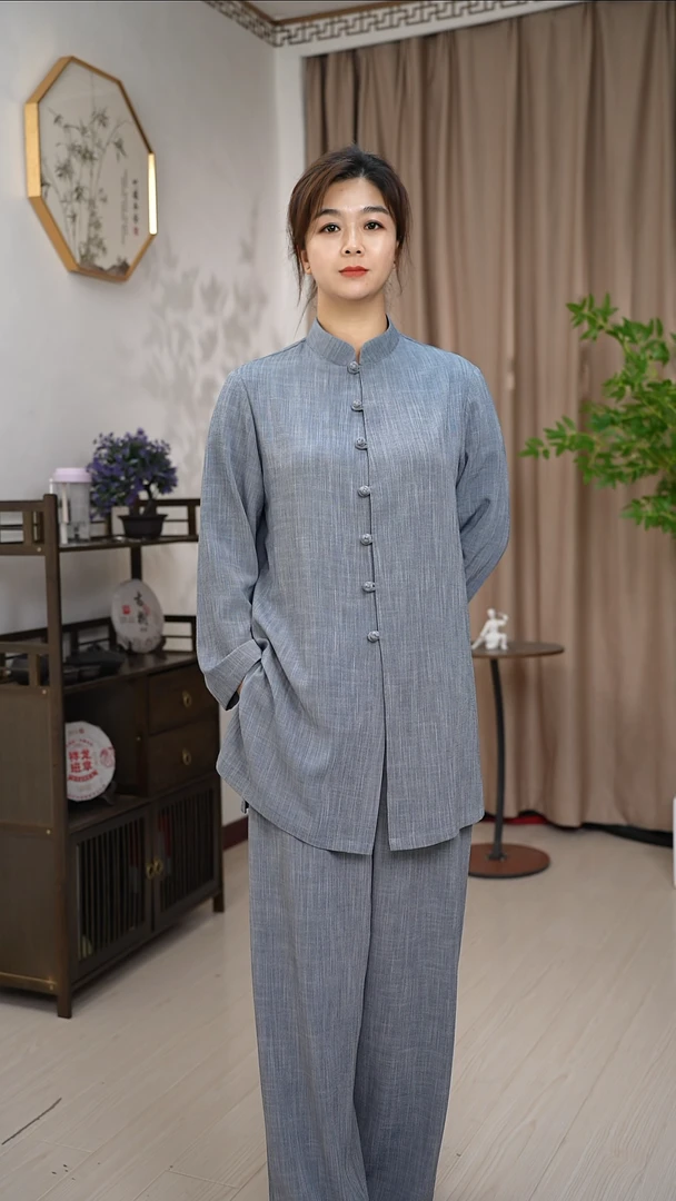 功夫麻男女同款晨练表演休闲薄款太极服中式夏季时尚长袖中国风