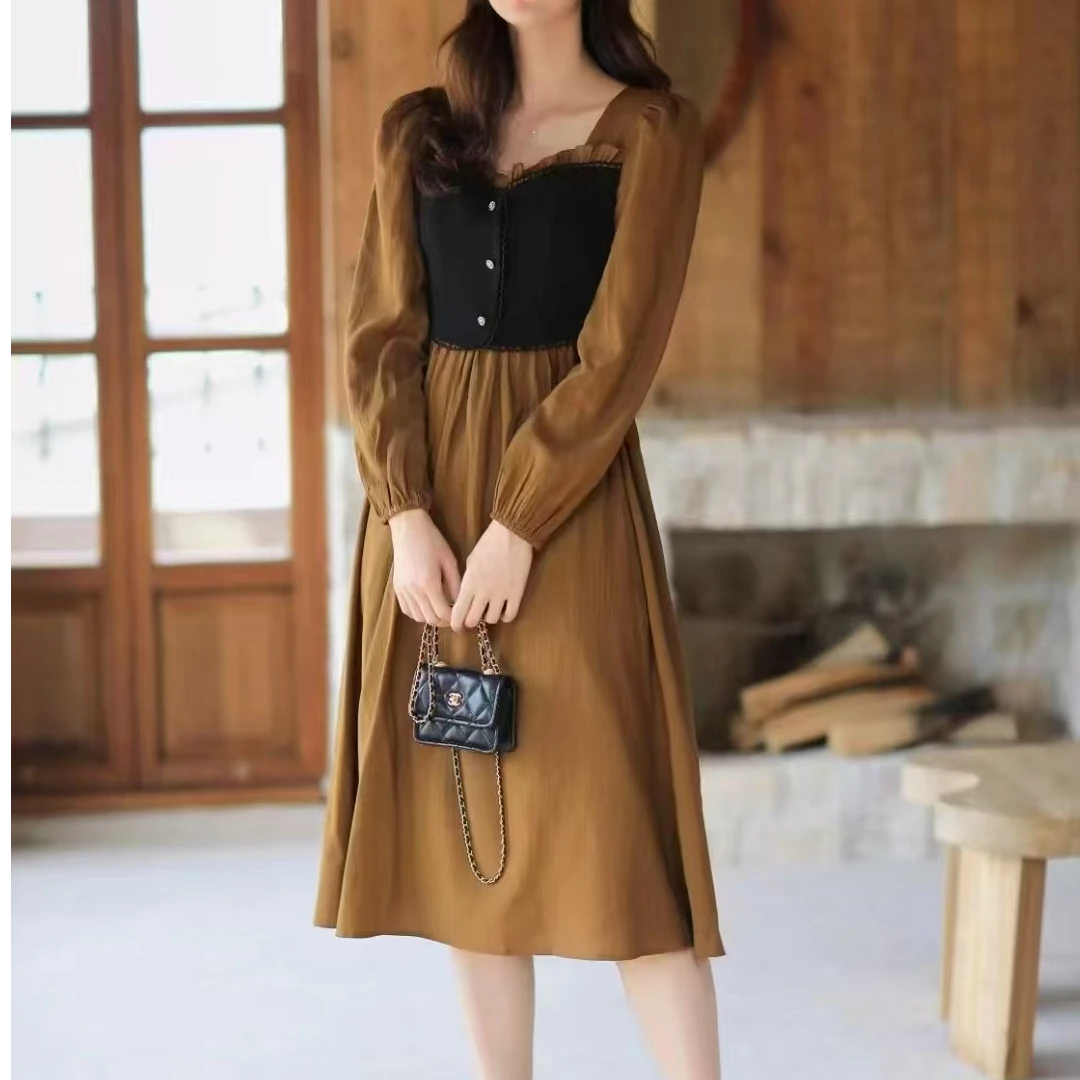 【影姐宠粉】2025新款法式温柔风长袖连衣裙气质3061