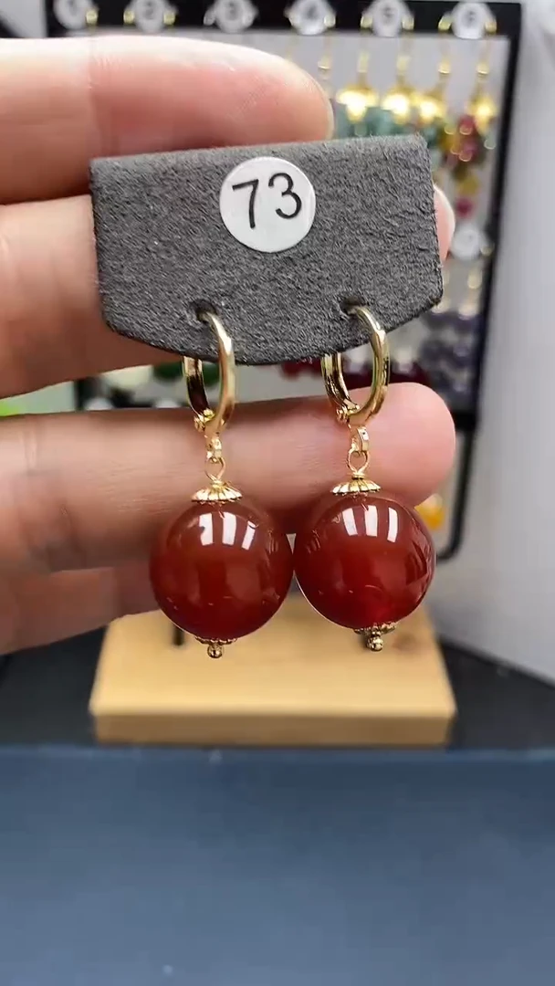 南红玛瑙银S925镀金镶嵌耳饰尺寸16mm耳扣66