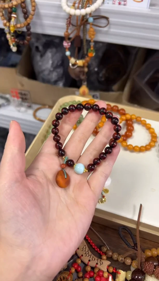 未镶嵌血珀手链血珀海纹石老蜡饼子手串[0487]